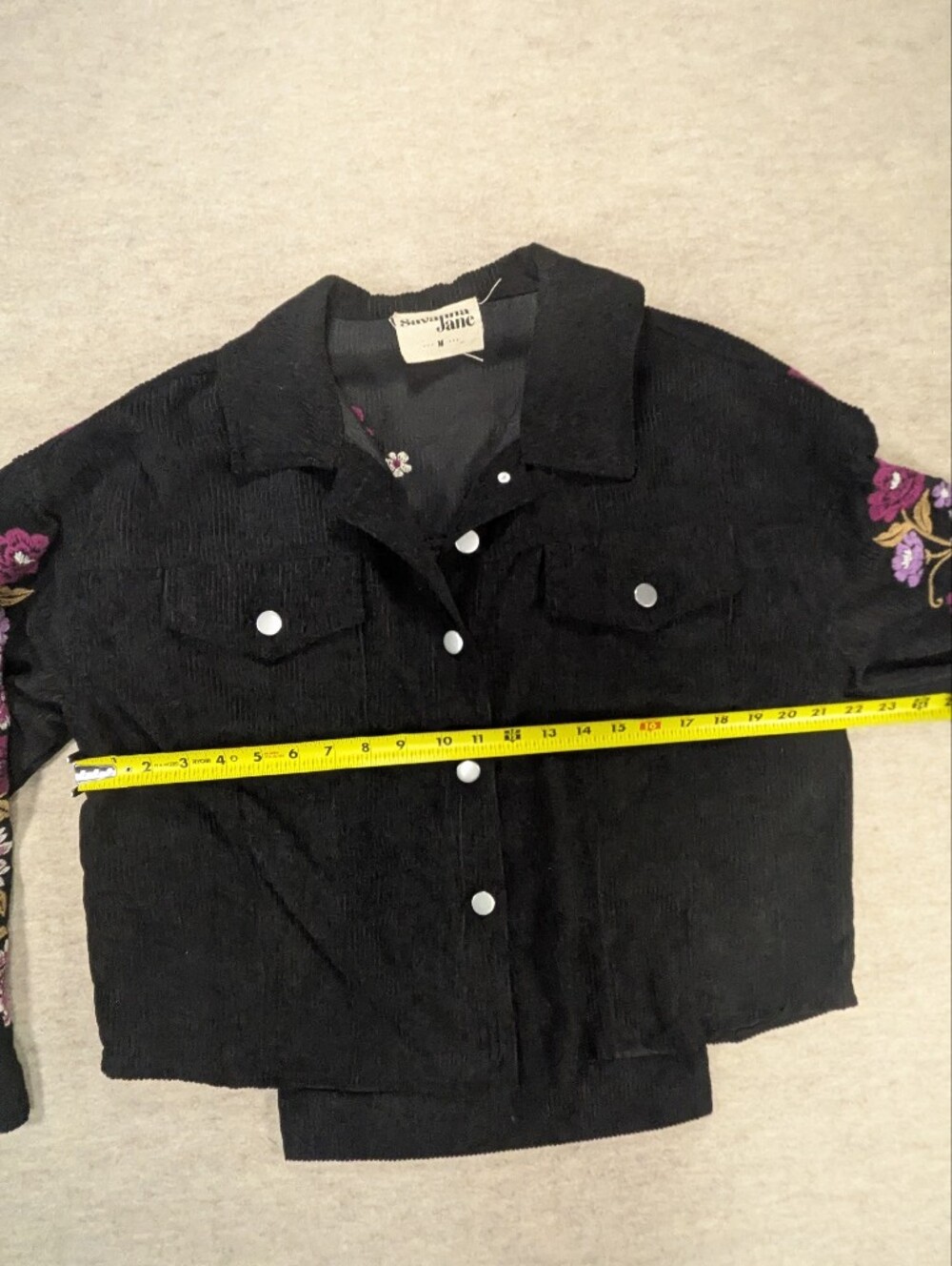 Sincerely Jules Black Corduroy Country Jacket Embroidered Floral Sleeves Back M - Picture 10 of 10